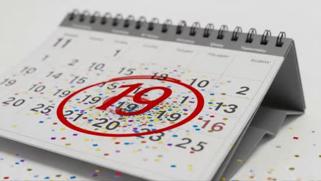 a vibrant celebration highlighted on the calendar with colorful confetti exploding around the date, signifying festivities and special moments in life
