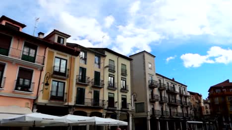 panning wide shot of typical castilian arcades houses in aranda de duero