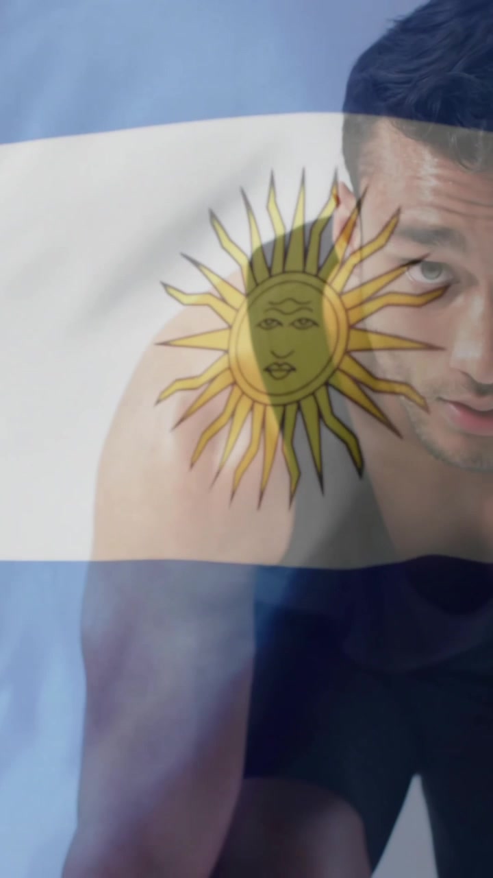 Animación de la bandera de Argentina sobre un corredor masculino