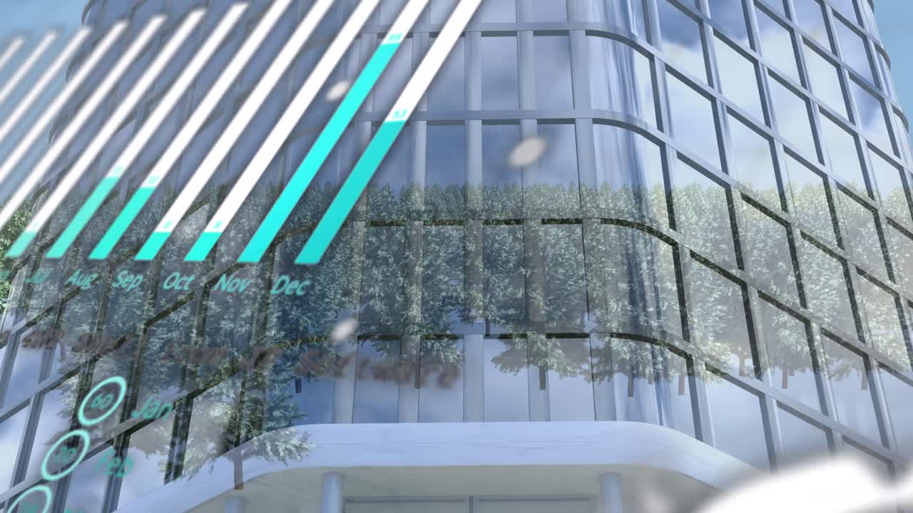 Animazione di grafici su edifici per uffici