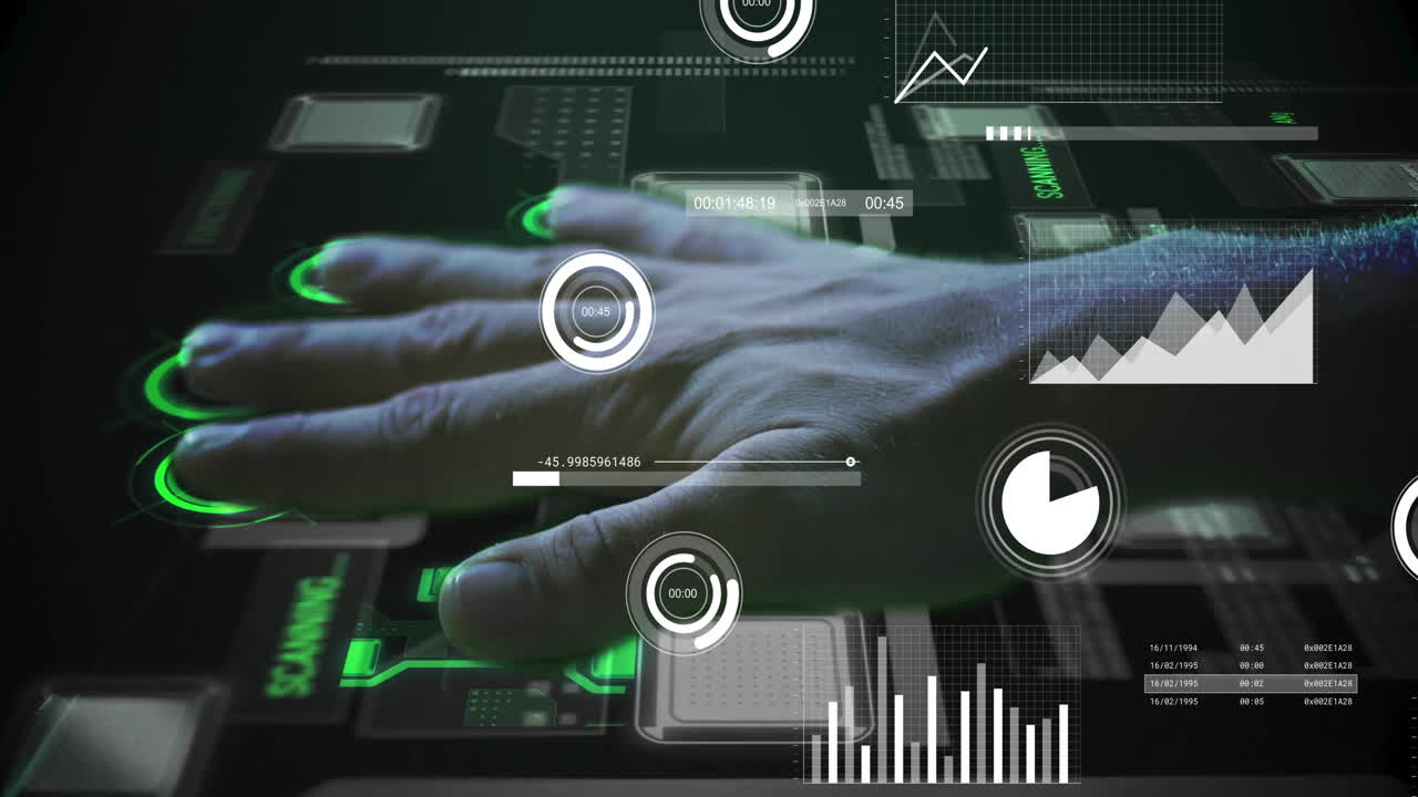 animación del procesamiento de datos sobre la mano que se escanea