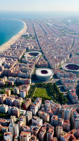 Aerial View of Barcelona Cityscape with Stadiums