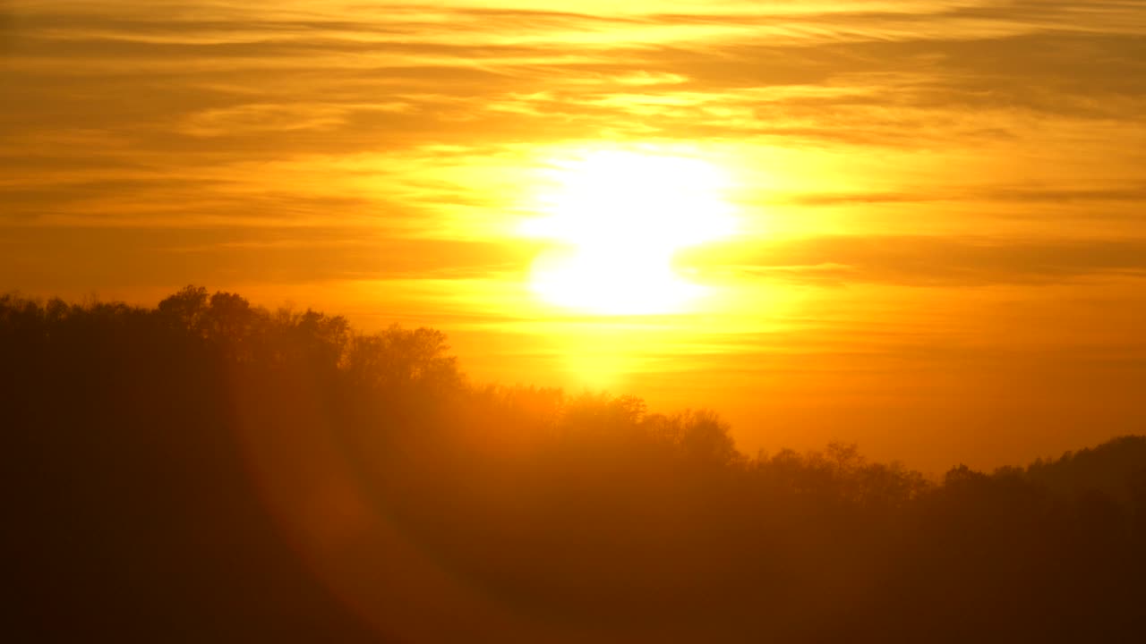 прекрасный закат с закатом солнца за деревьями на холме