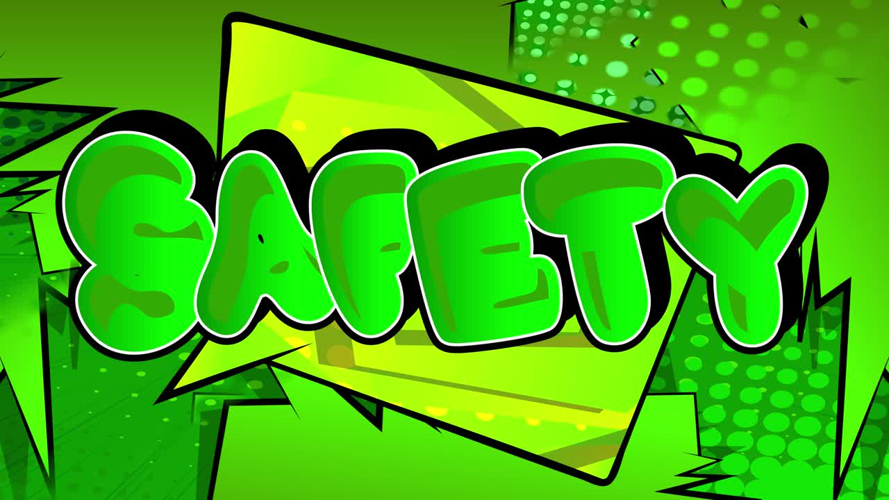 seguridad. cartel de movimiento. libro de cómics animado 4k palabra texto en movimiento.