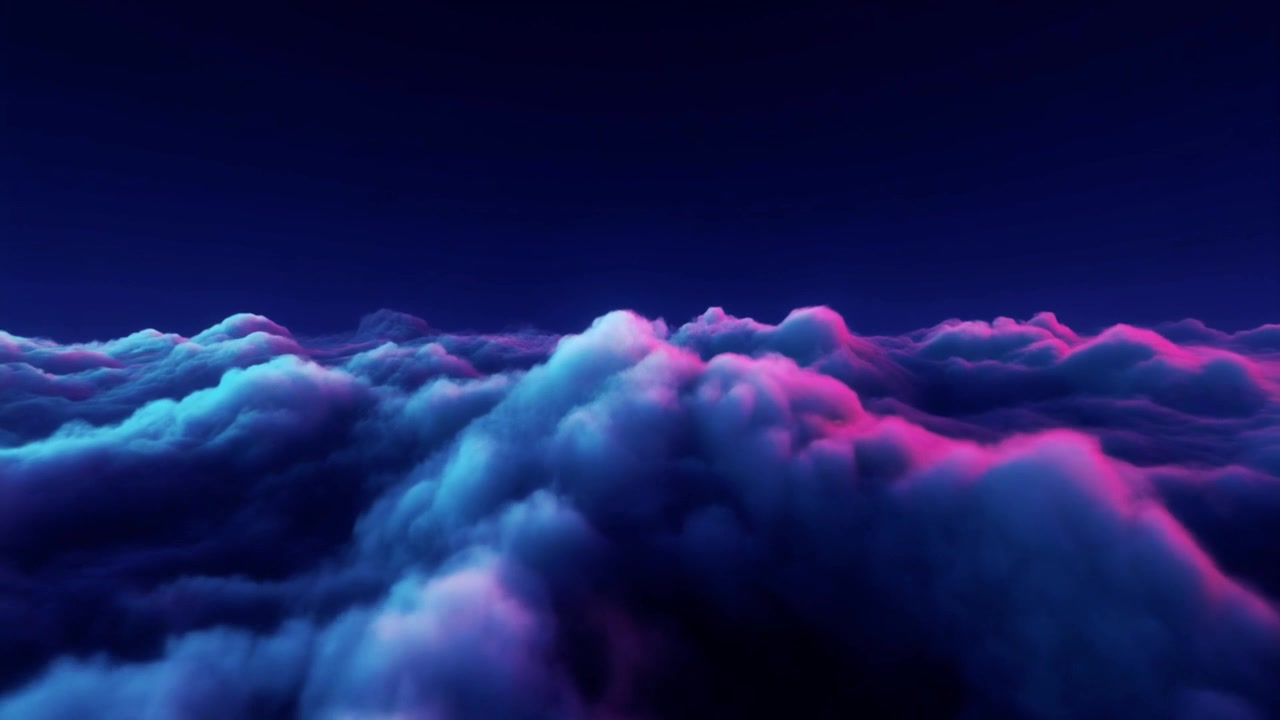 Aerial View of Glowing Neon Clouds at Night