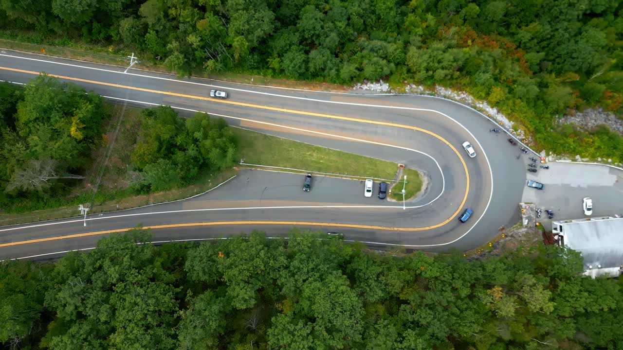 Scenic aerial view of Route 2 Mohawk Trail overlook in USA, capturing nature