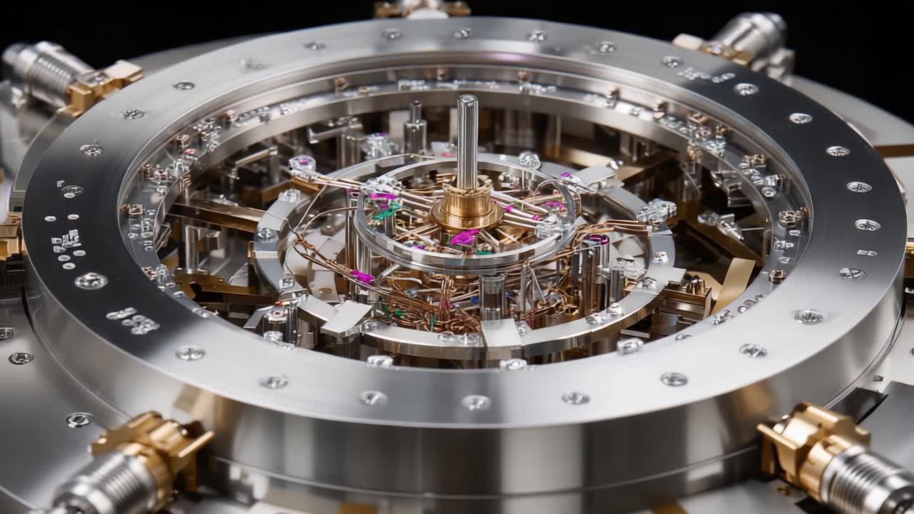 Intricate Details of a Precision Engineering Device Showcasing Complex Circuitry and Metallic Components for Advanced Technological Processes