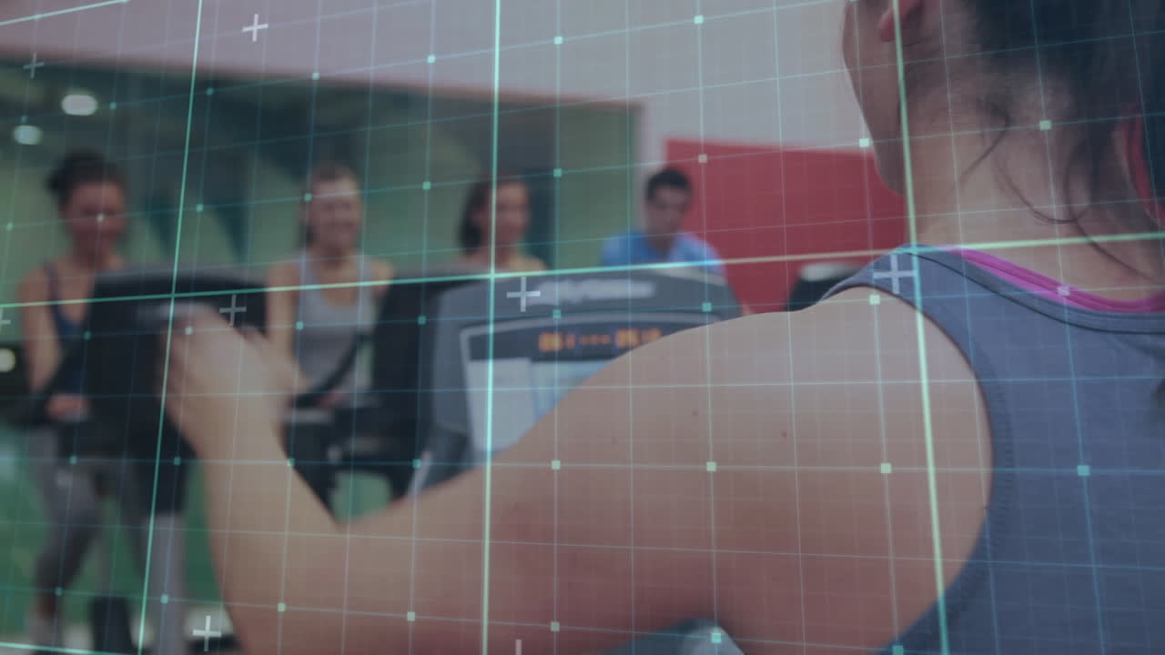 animación de personas que hacen ejercicio sobre la rejilla