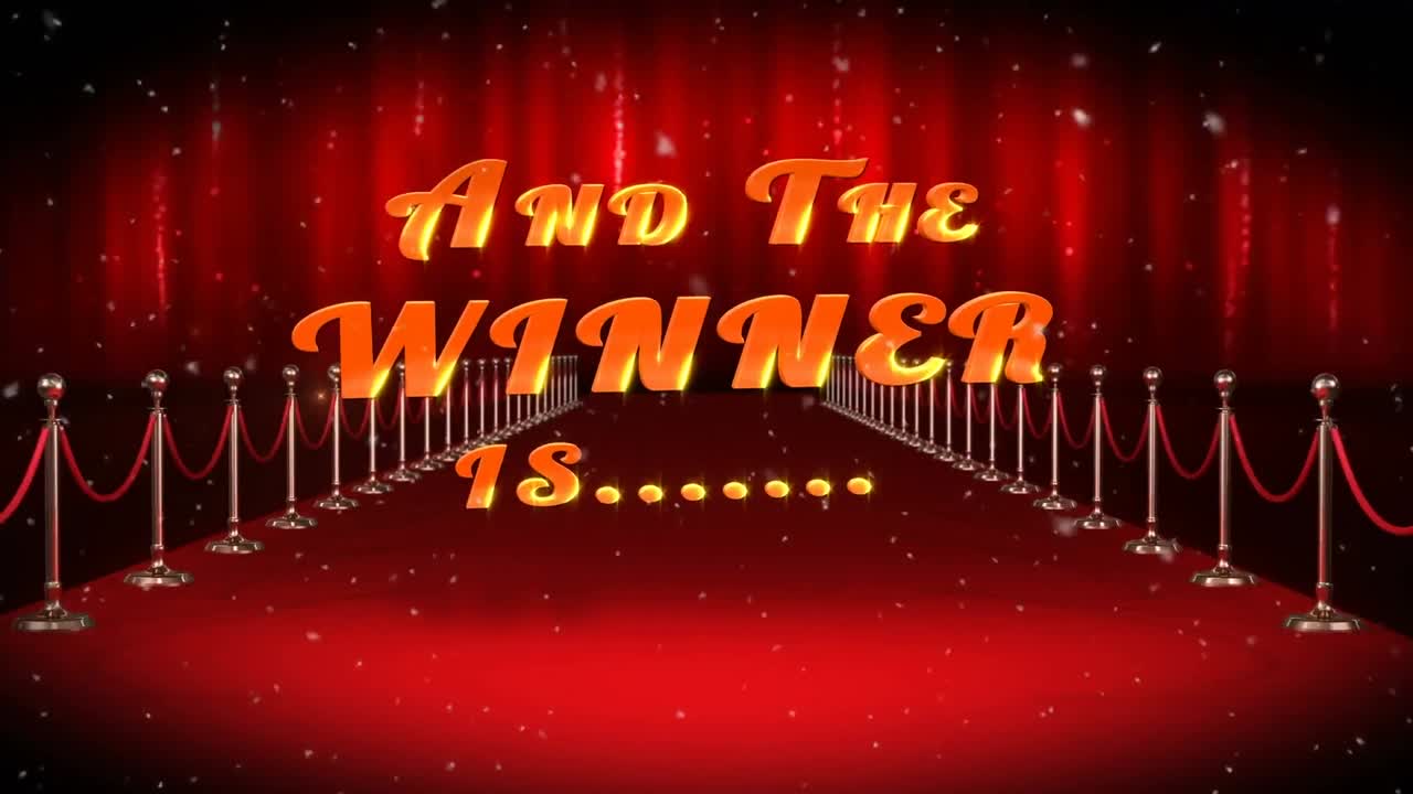 animación de la nieve cayendo y los ganadores son texto sobre la alfombra roja lugar