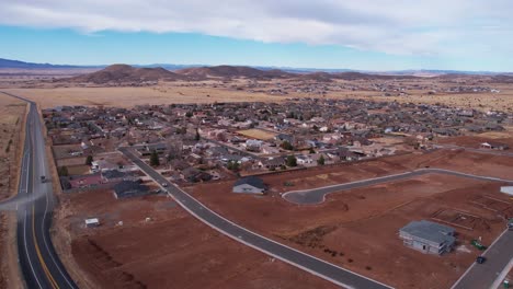 Aerial-View-of-New-Residential-Community,-Houses-and-Homes-in-Prescott-Valley,-Arizona-USA