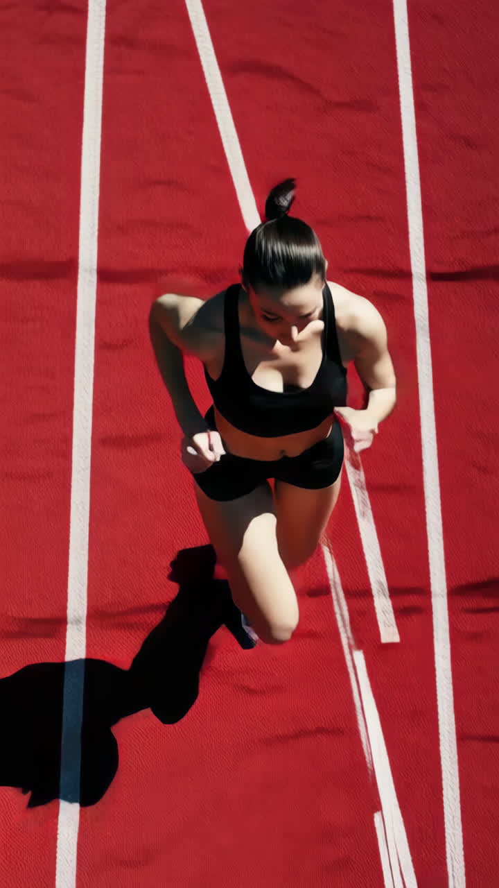 Female Athlete Running on a Red Track
