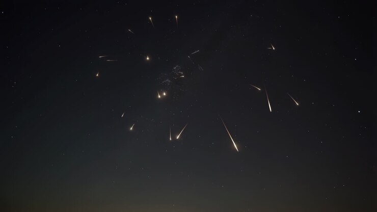 Pioggia di meteoriti nel cielo notturno