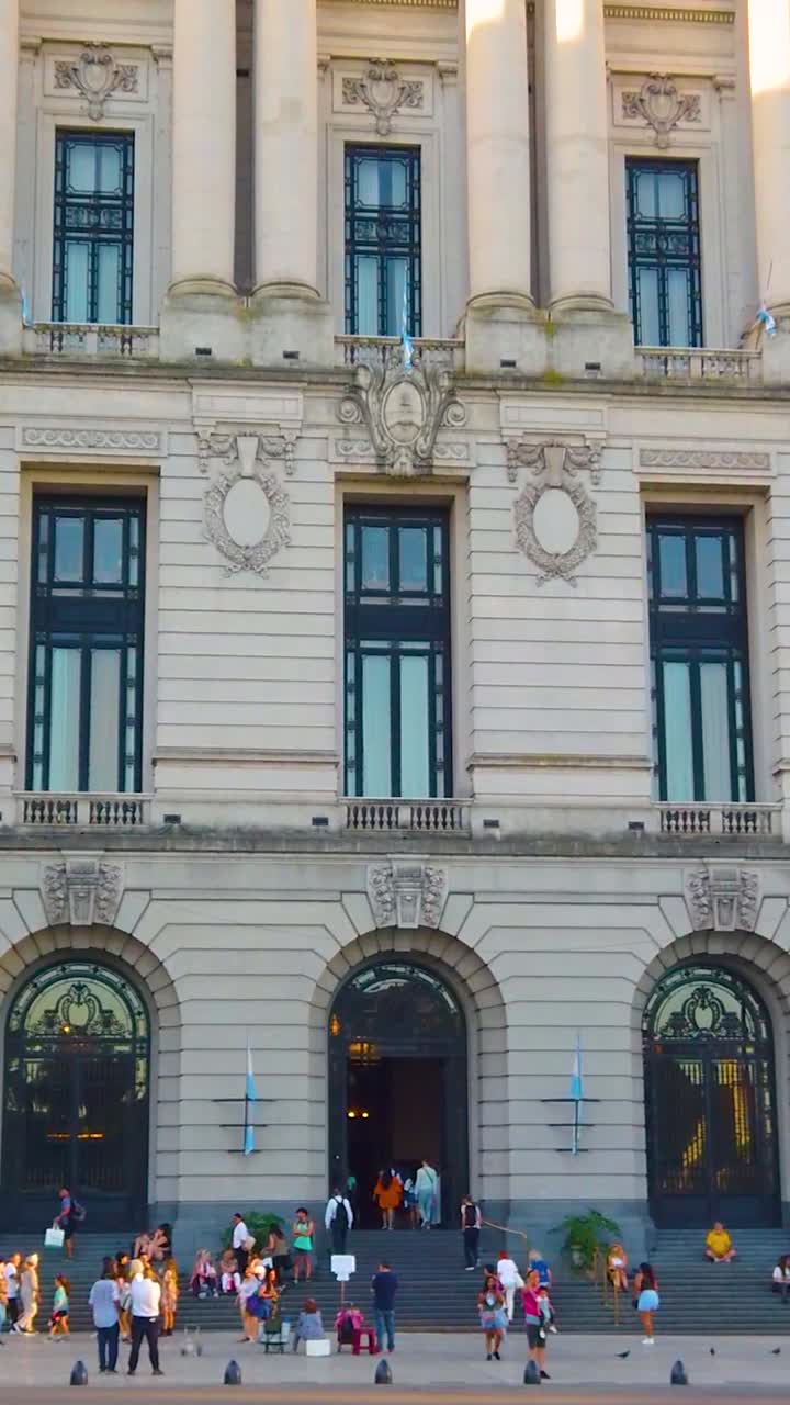 Cityscape of Buenos Aires Argentine Cultural Downtown in Spring, people at Kirchner Cultural Centre