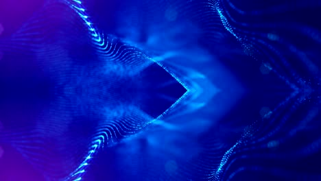 las partículas forman una línea, una cuadrícula de superficie o un misterioso espacio virtual. animación 3d sin costuras como fondo de ciencia ficción digital de partículas brillantes con profundidad de campo, bokeh. cuerdas azules 7