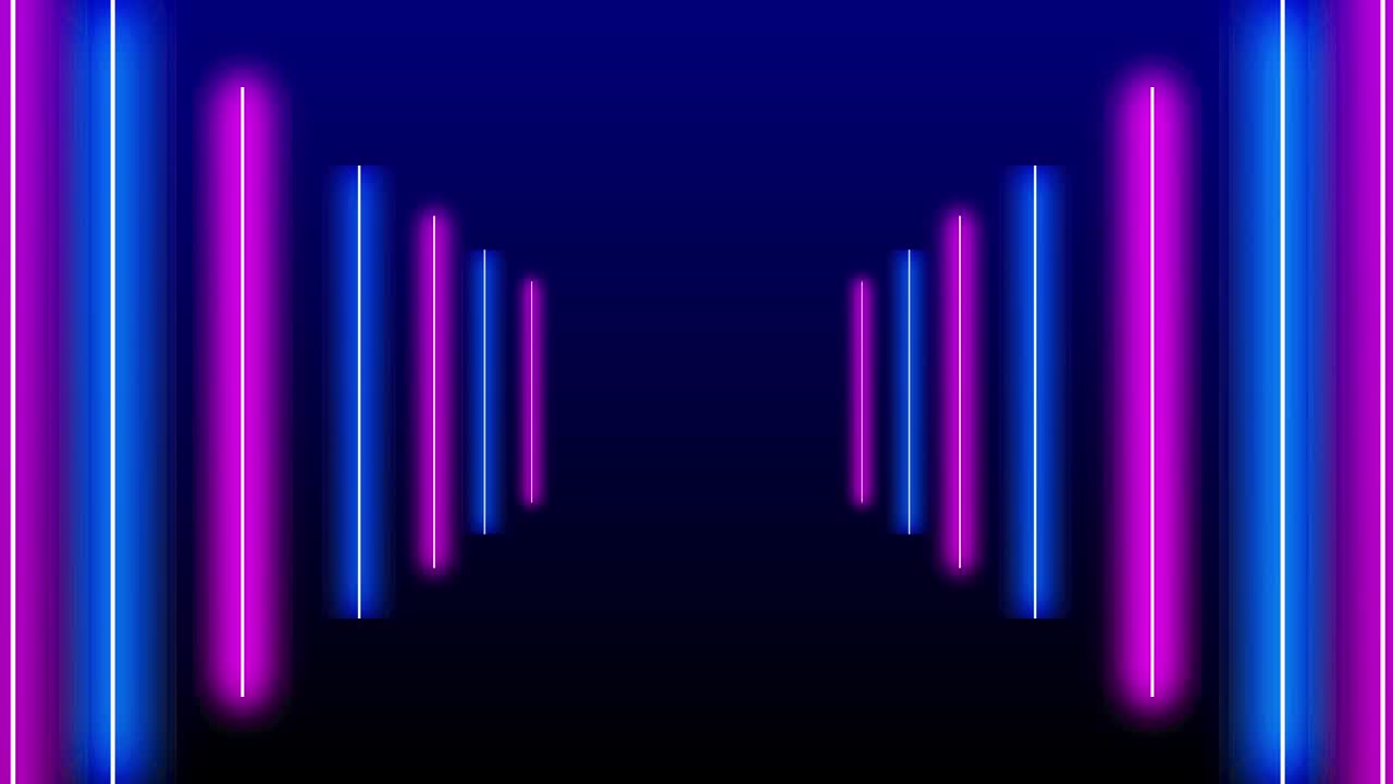 bucle de luz de neón colorido azul rosa flash túnel paseo de la pasarela efecto. discoteca futurista techno 3d bucle azul rosa luz láser parpadeante escena de bucle sin costuras de fondo