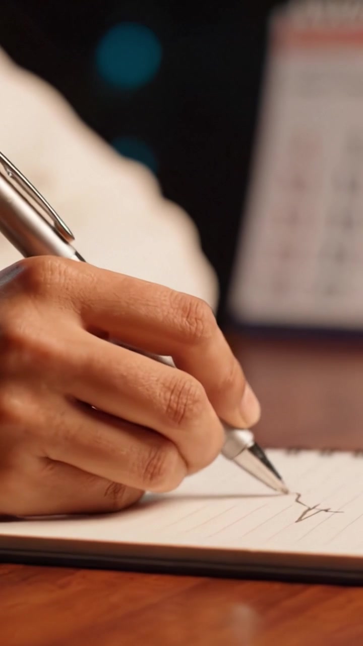 Capturing Ideas on Paper: A Close-Up of a Hand Writing in a Notebook with a Calendar in the Background, Highlighting the Importance of Organization and Planning