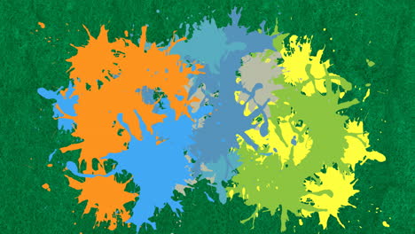 pancarta de mancha de pintura colorida con espacio de copia contra un fondo verde