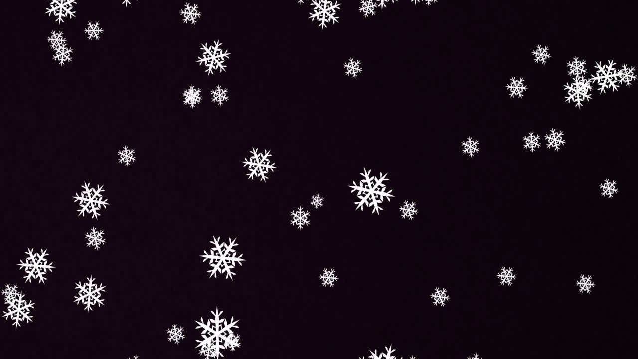 Digital animation of multiple snowflakes icons falling against black background