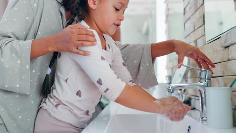 Family,-washing-hands-and-mother-with-girl