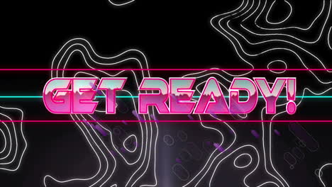 animación del texto listo en letras rosadas metálicas sobre líneas blancas