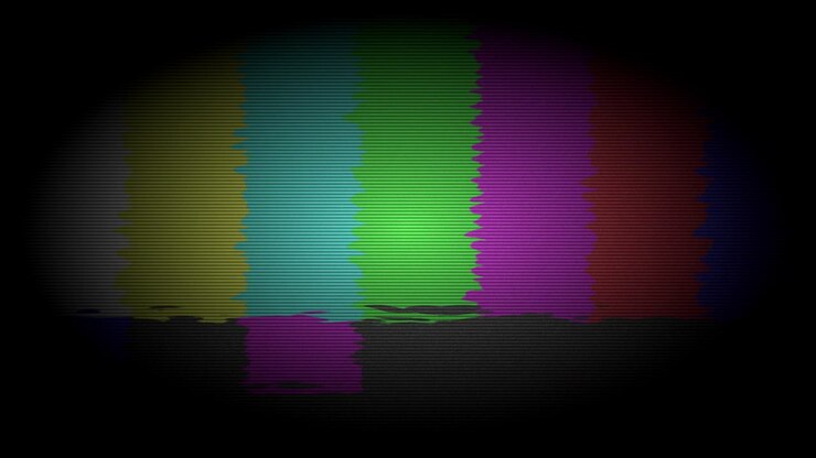 Television Test Pattern with Digital Glitch and Static Interference