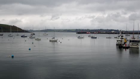 extra wide shot of falmouth marina with st mawes, in background