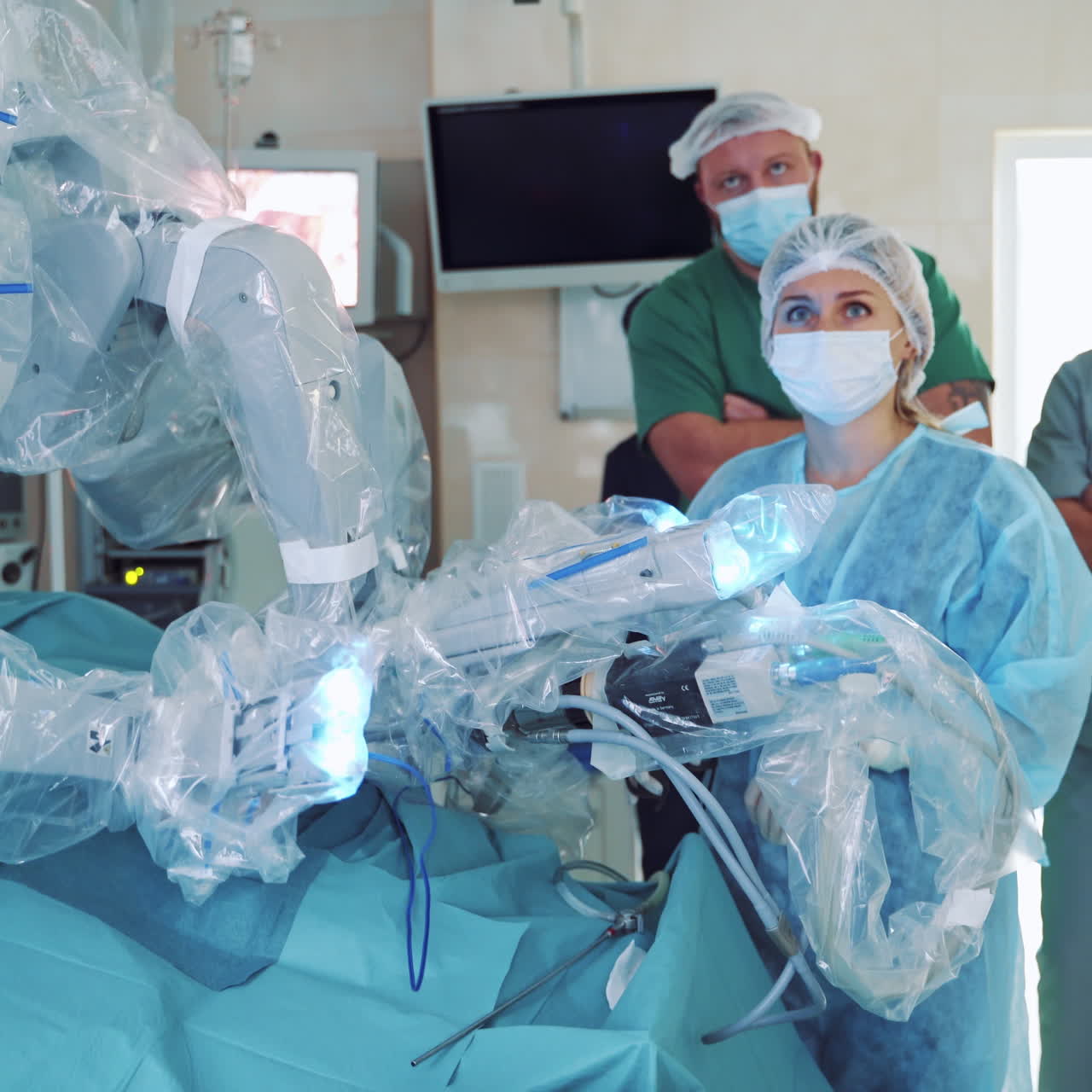 Medical robot. Robotic Surgery. Medical operation involving robot. Minimally Invasive Robotic Surgery with the da Vinci Surgical System.