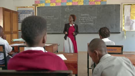 Female-Teacher-Educates-African-Students-In-Class---Medium-Shot