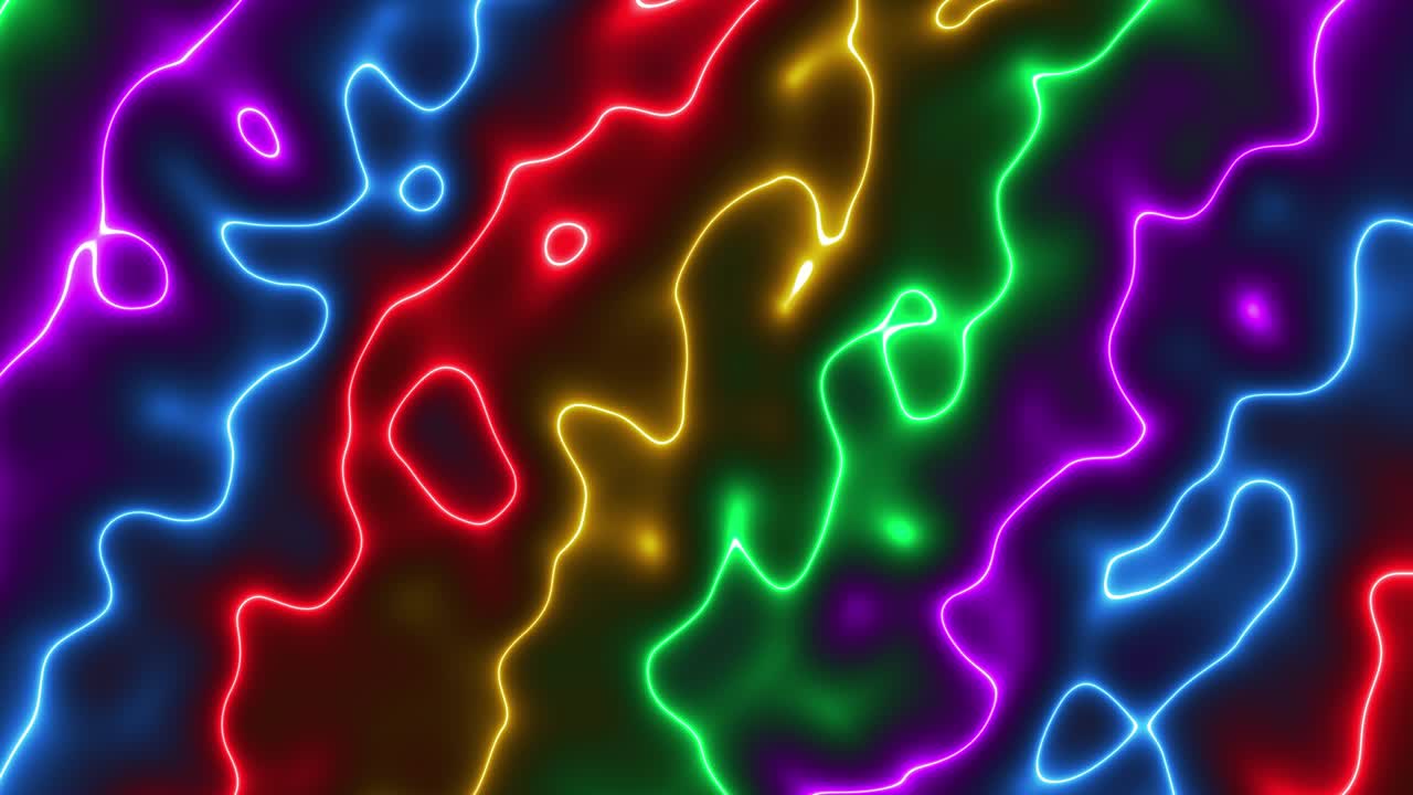 Multicolored lines glowing with neon light move horizontally