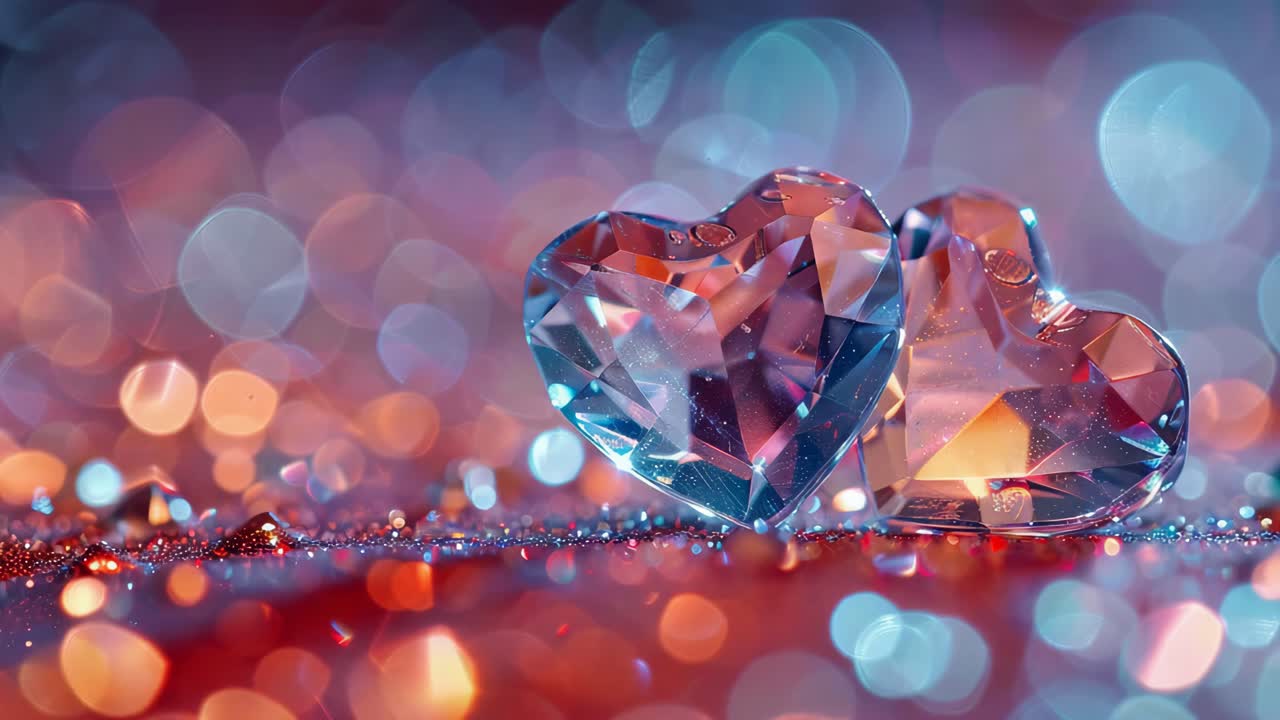 Crystal Hearts on Bokeh Background