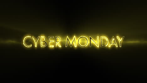 texto de cyber monday amarillo de neón que aparece contra una pantalla negra 4k