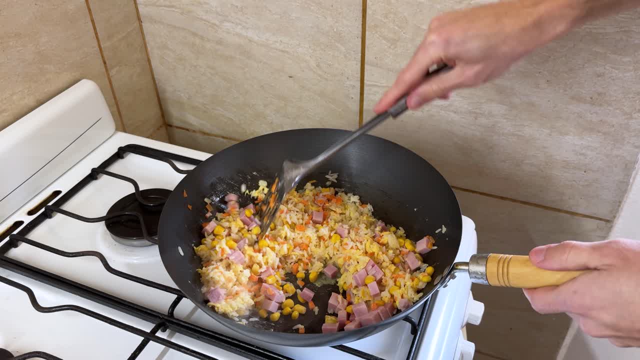 Cooking Fried Rice in a Wok