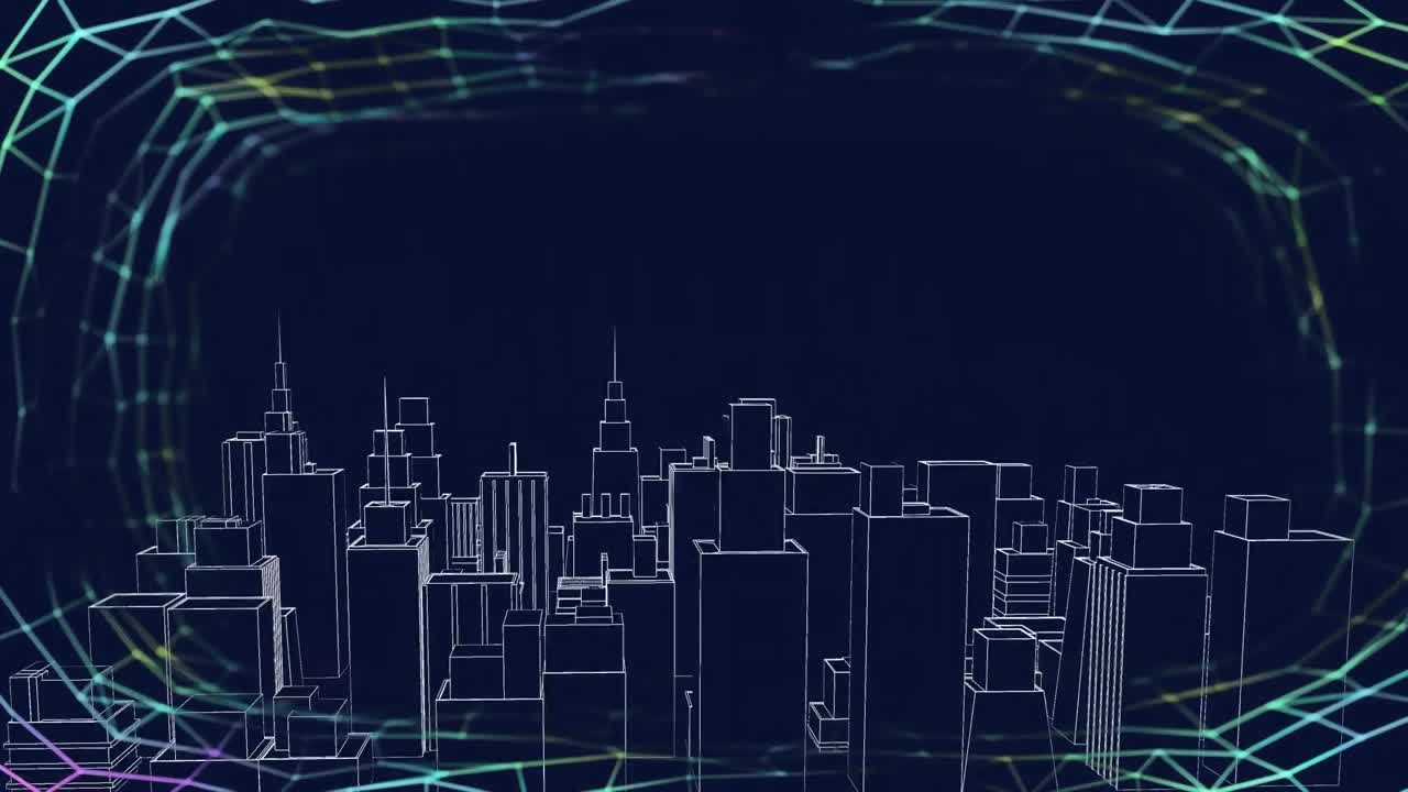 검은색 배경에 연결 네트워크를 통해 디지털 도시의 애니메이션
