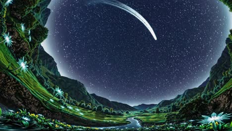 night sky over a magical valley