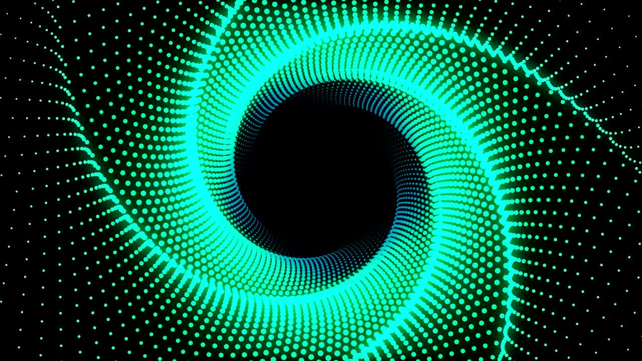 3d Illustration, Green dots lined up in lines It was put together until it was a pantagon pipe and it is twisted until it the same circle.