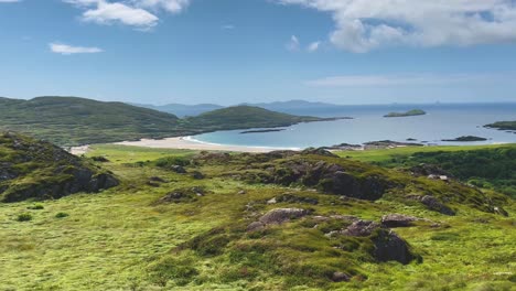 a 4 k pan shot towards the skellig michael islands off the co kerry coast ireland on the road to portmagee town