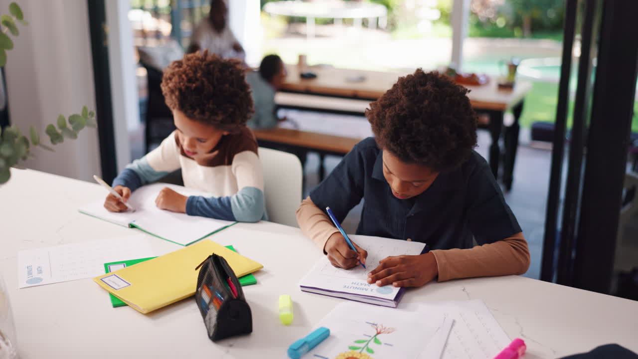 Two Boys Doing Homework at Home