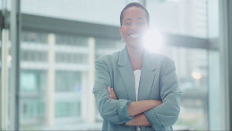 Rostro,-Consultor-Y-Mujer-Negra-Con-Los-Brazos-Cruzados