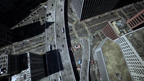 aerial view of city highway and skyscrapers