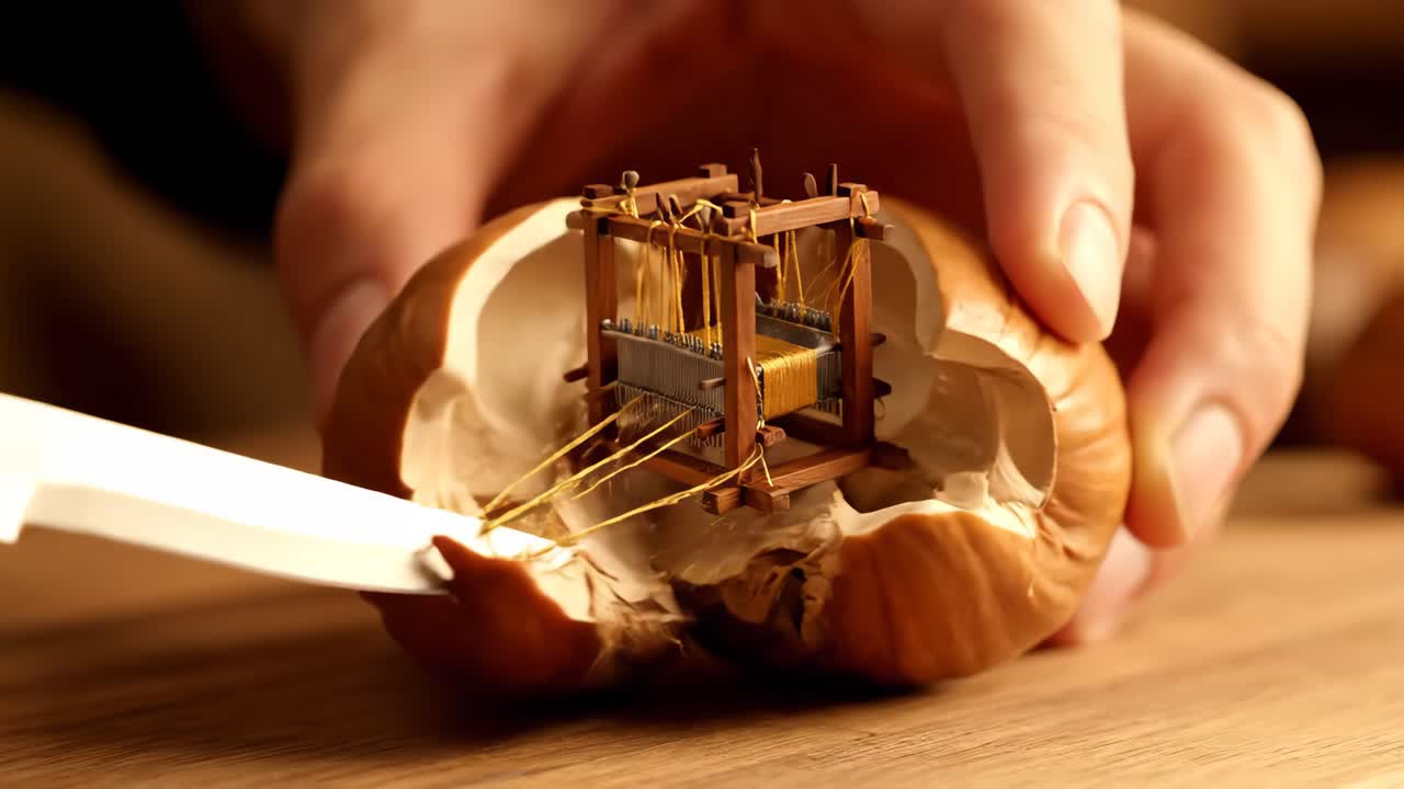 Cutting a Chestnut and Miniature Loom Inside