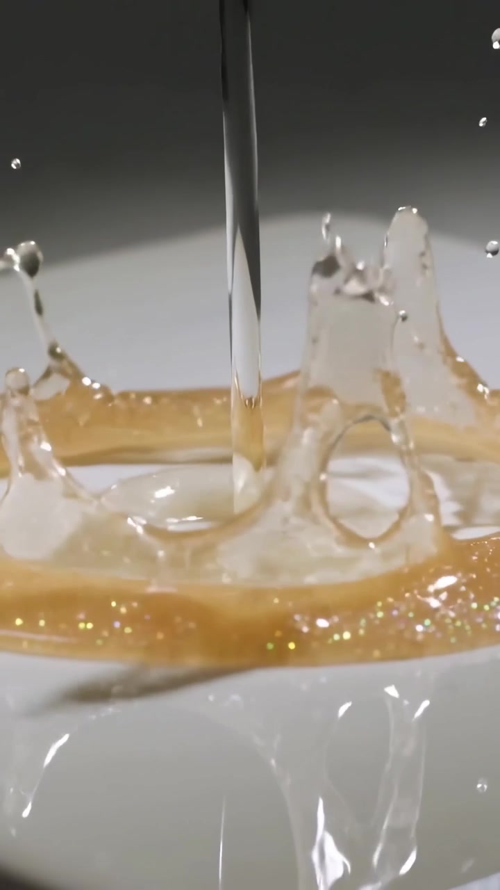 Video verticale: Tubo che versa un liquido bianco in una ciotola da studio, riempiendone il centro.