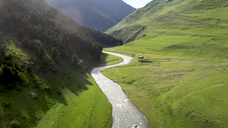 Drone-shot-of-the-Alazani-River-in-Tusheti-Georgia