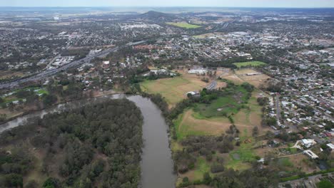 aerial view of logan river in the suburb of loganholme in logan, queensland, australia