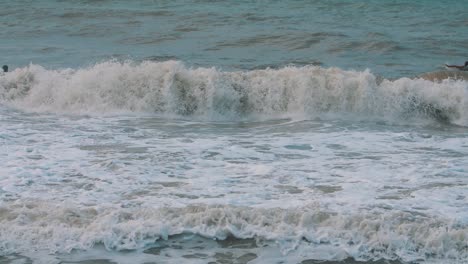 olas espumosas rompiendo en cámara lenta en la playa