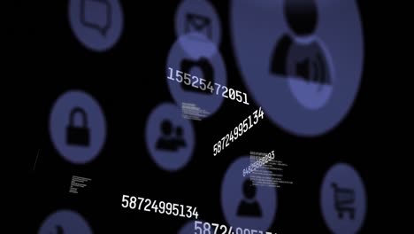 animación del procesamiento de datos científicos sobre iconos digitales en fondo negro