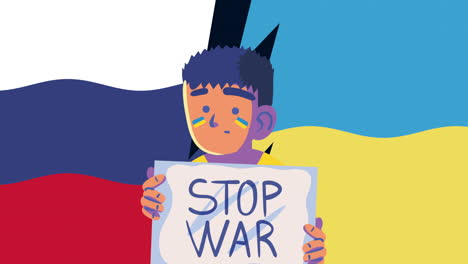 ukraine stop war lettering with boy