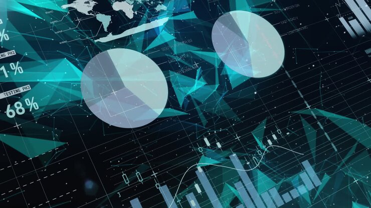 Financial data processing against plexus networks on black background