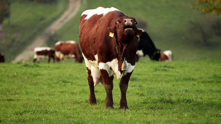 Agricultural livestock animals moo sound, countryside location