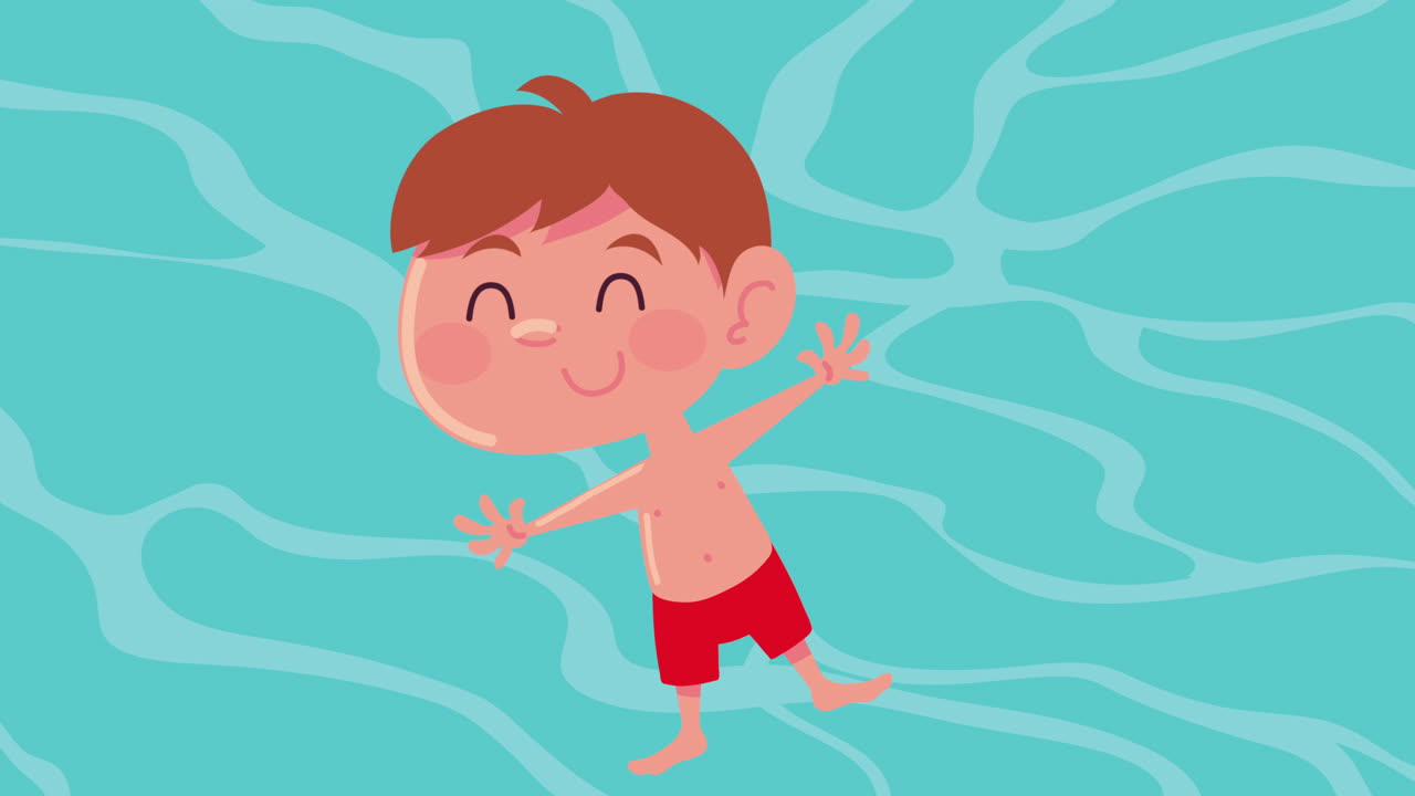 Boy Floating in a Swimming Pool