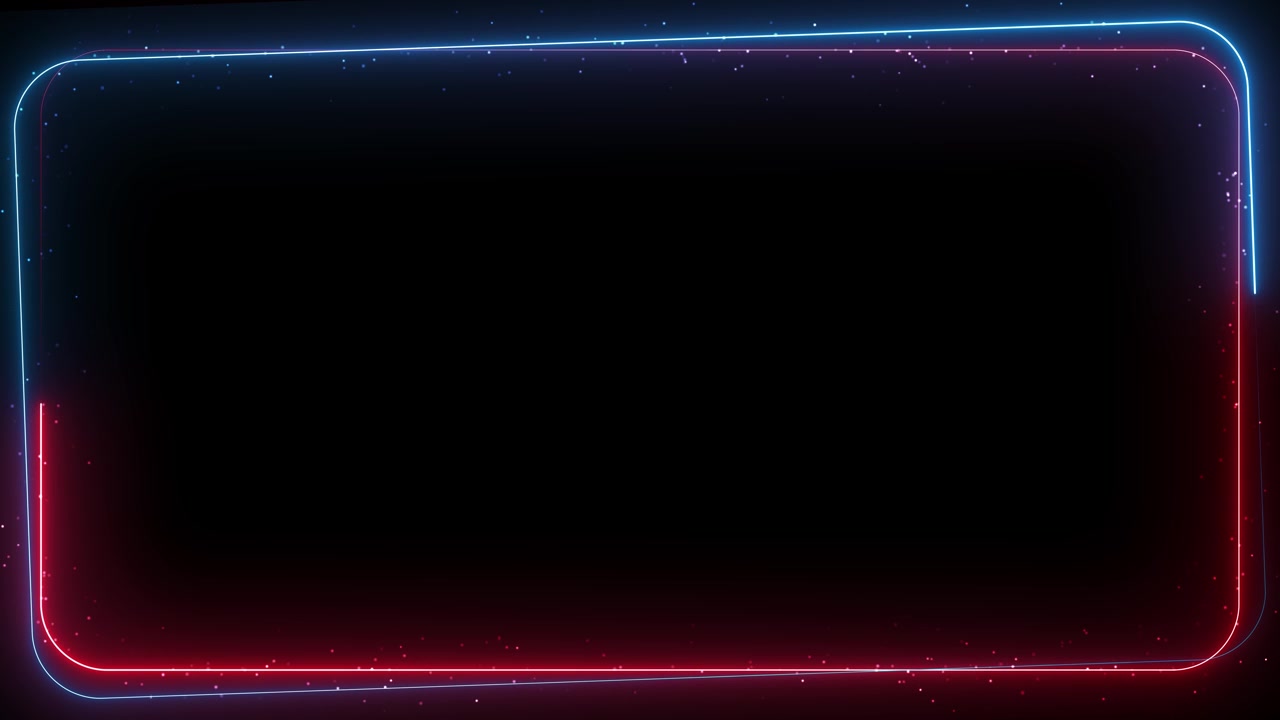 Glowing rounded title frame visual with red and blue neon border black empty center and subtle